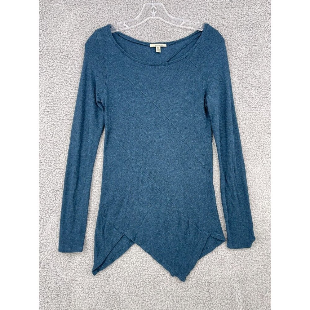 Anthropologie Bordeaux Top Womens Medium Tunic Teal Green Long Sleeve Asymmetric